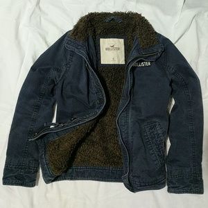 Hollister Mens Sherpa Fur Lined Navy Blue Jacket S